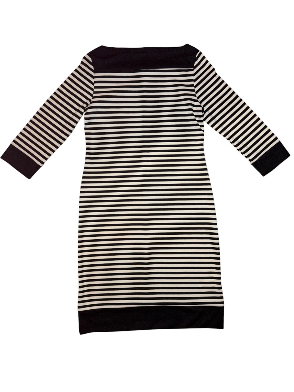 Isaac Mizrahi Black&Ivory Striped Knee Length Dress w 3/4 Sleeves &Black Accents